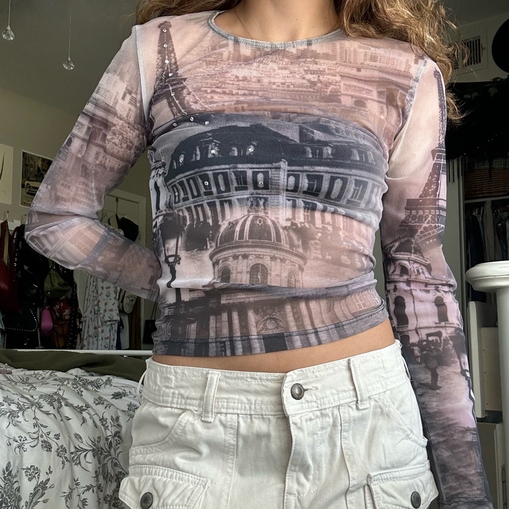 Vintage mesh long sleeve top